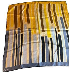 Vintage Vera Neumann Mod Print Silk Scarf Mustard Brown Steel Gray